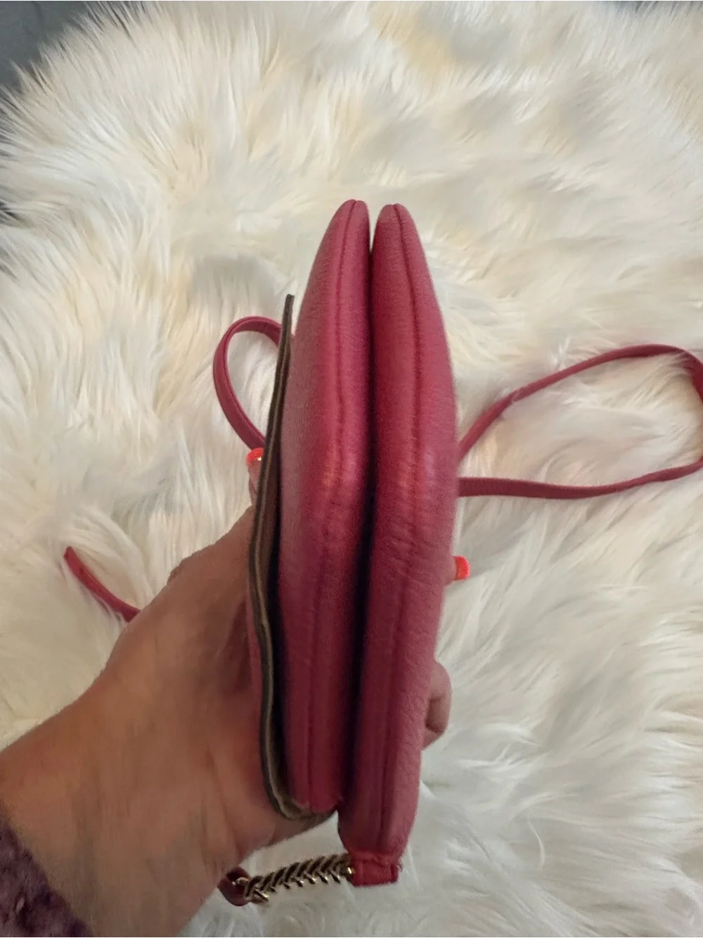 Like New Nanette Lepore Raspberry Pink Vegan Leather Crossbody Gold Chain - Picture 10 of 13